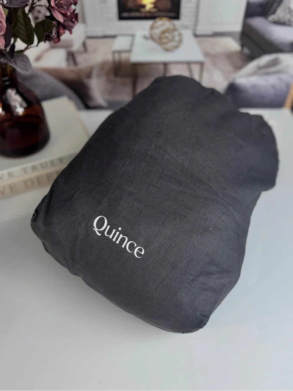 Quince Charcoal European Linen Duvet Cover Set Full/Queen